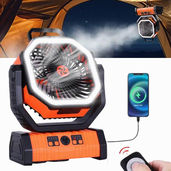 10000mAh Rechargeable Portable Camping Fan with LED Light