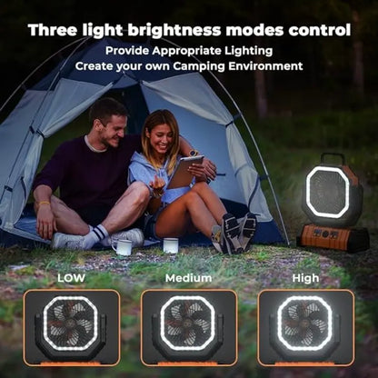 10000mAh Rechargeable Portable Camping Fan with LED Light