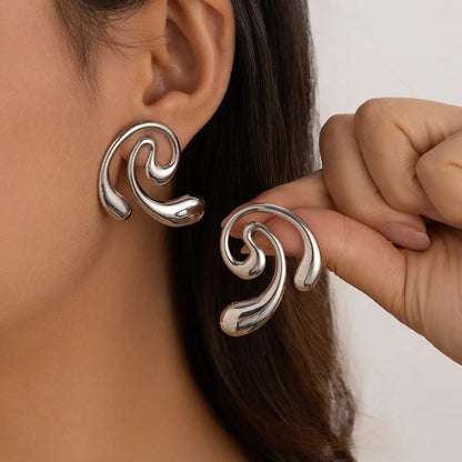 Trendy Geometric Hoop Earrings Irregular Metal Water Drop Studs