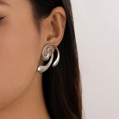 Trendy Geometric Hoop Earrings Irregular Metal Water Drop Studs